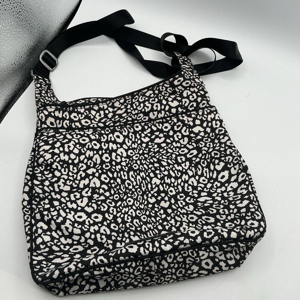 Vera Bradley Black White Leopard Print Crossbody Shoulder Bag Travel Purse